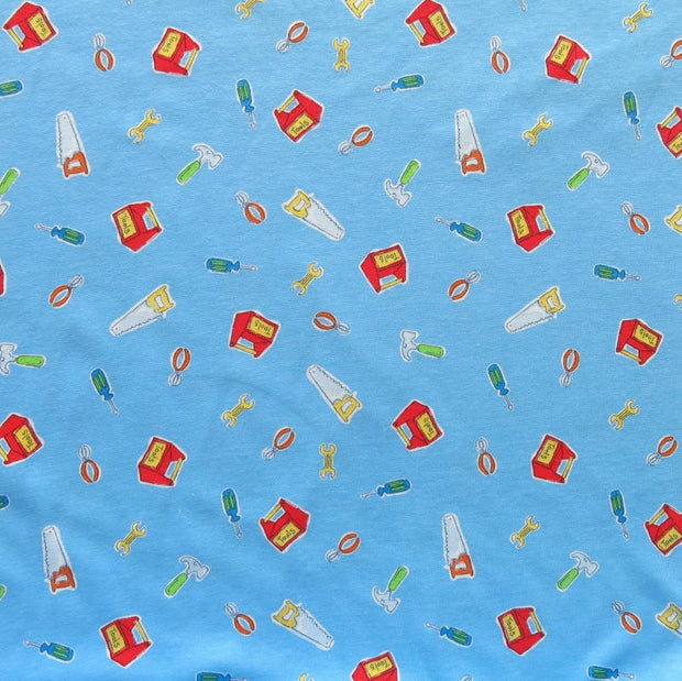 Tools on Blue Cotton Knit Fabric