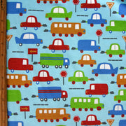 Transportation on Blue Cotton Knit Fabric - 28" Remnant