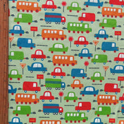 Transportation on Lime Green Cotton Knit Fabric