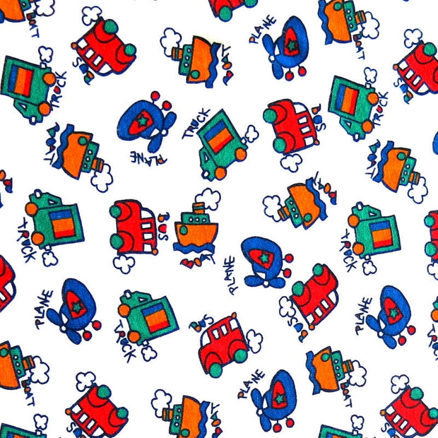 Transportation on White Cotton Knit Fabric