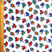 Transportation on White Cotton Knit Fabric