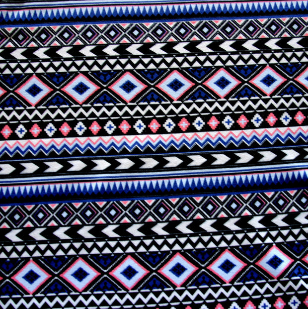 Tribal Stripe Cotton Lycra Knit Fabric, Royal Blue/Pinky Peach Colorway