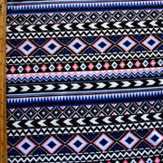 Tribal Stripe Cotton Lycra Knit Fabric, Royal Blue/Pinky Peach Colorway