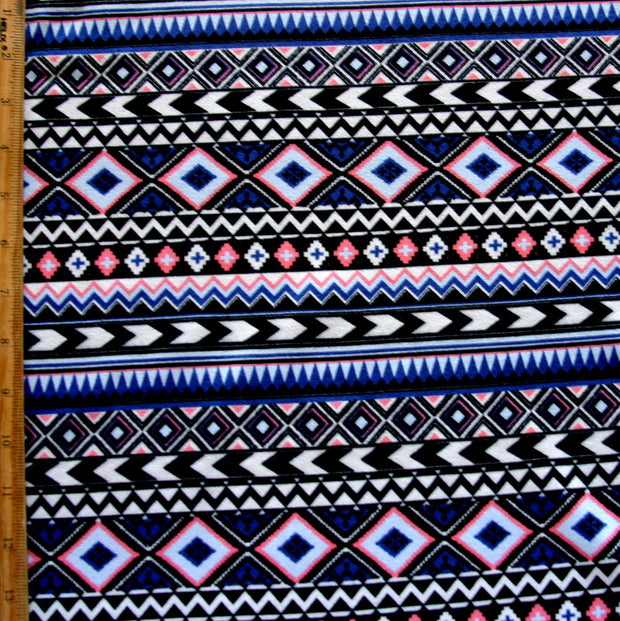 Tribal Stripe Cotton Lycra Knit Fabric, Royal Blue/Pinky Peach Colorway
