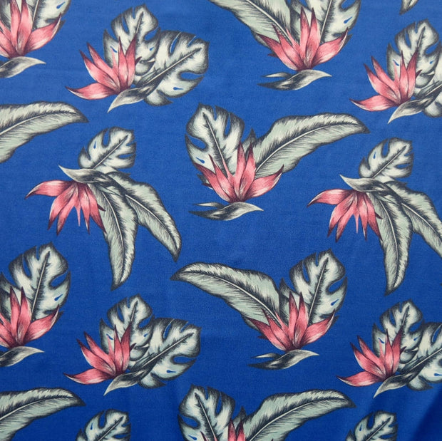 Tropical Plants on Royal Nylon Spandex Swimsuit Fabric