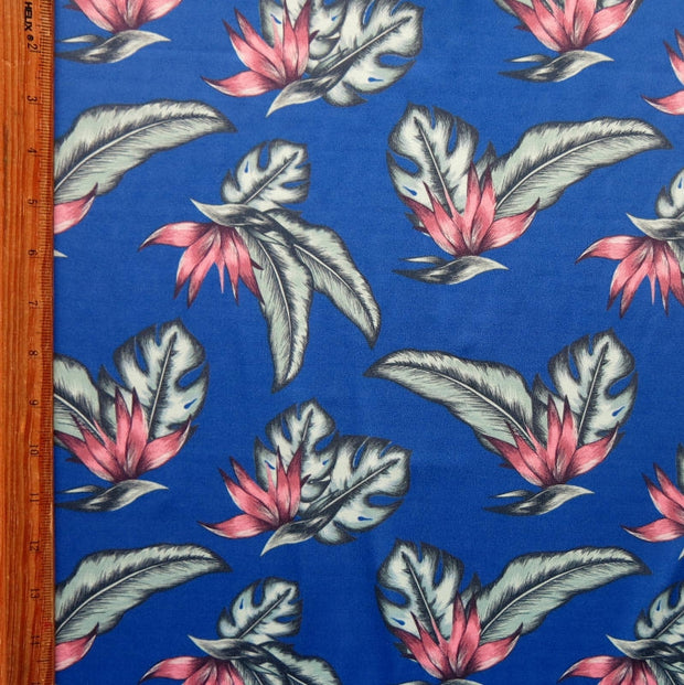 Tropical Plants on Royal Nylon Spandex Swimsuit Fabric