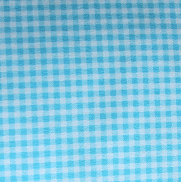 Turquoise and White Gingham Cotton Lycra Knit Fabric