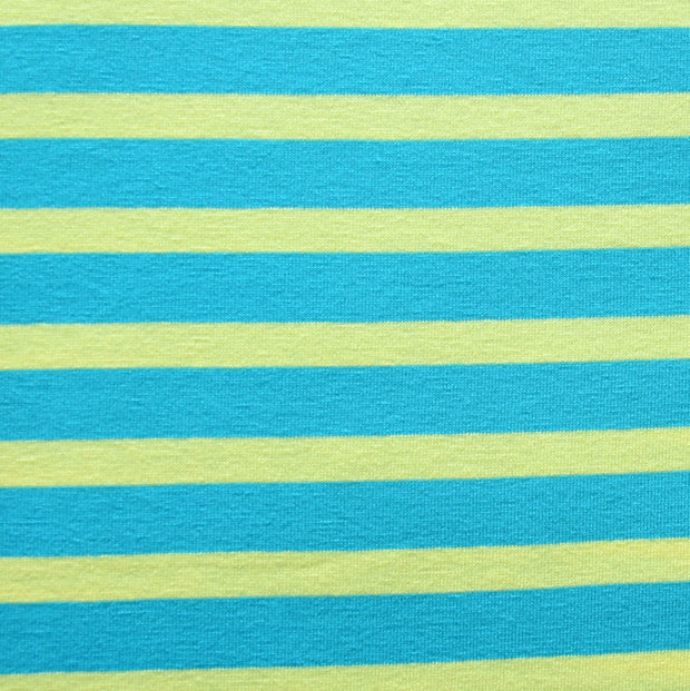 Turquoise Blue and Yellow Stripe Knit Fabric