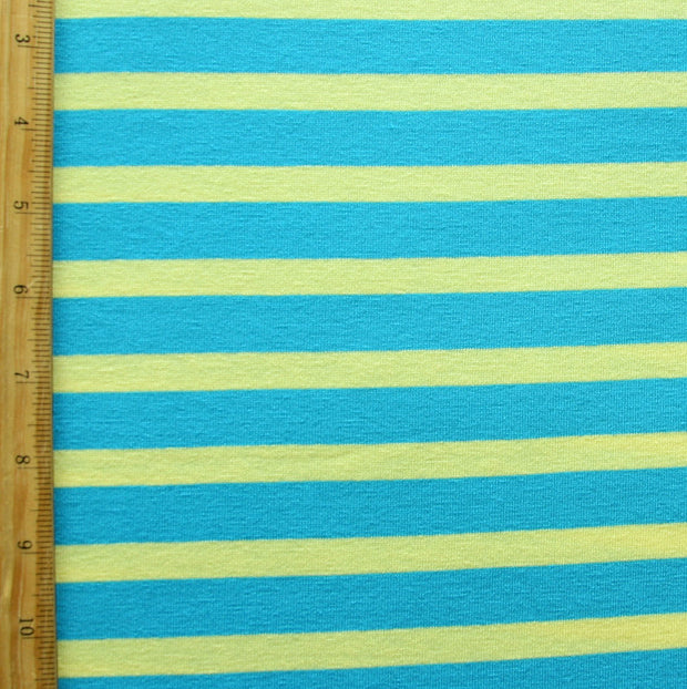 Turquoise Blue and Yellow Stripe Knit Fabric