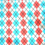 Turquoise and Coral Argyle Cotton Lycra Knit Fabric