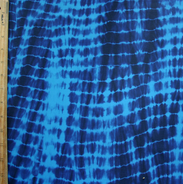 Turquoise and Navy Tie Dye Nylon Spandex Swimsuit Fabric - 16" Remnant