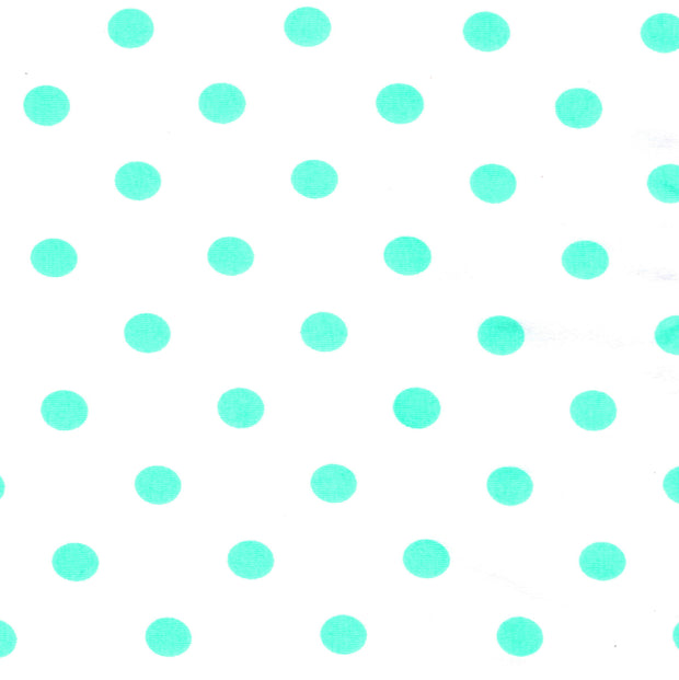 Turqoise Dots on White Cotton Lycra Knit Fabric - 15 Yard Bolt