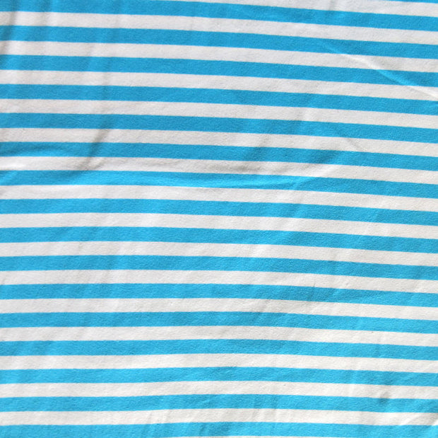 Turquoise Blue and White 3/8" wide Stripe Cotton Lycra Knit Fabric
