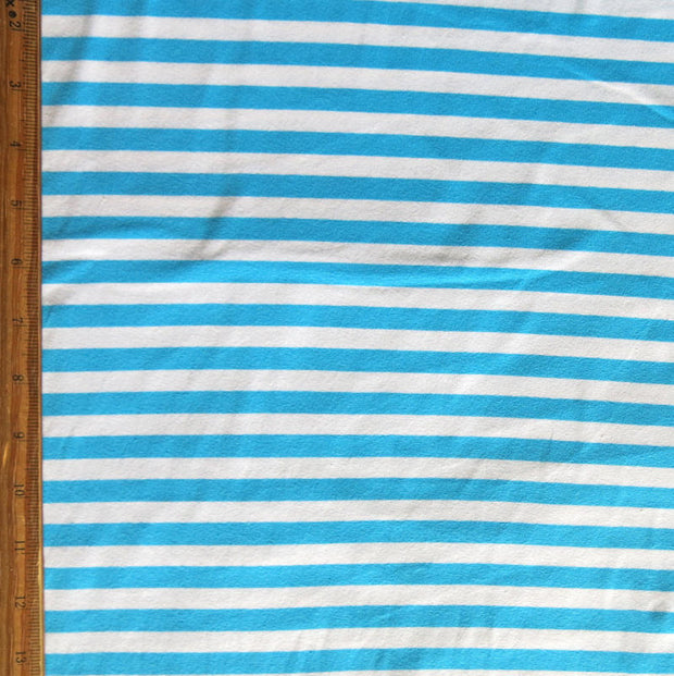Turquoise Blue and White 3/8" wide Stripe Cotton Lycra Knit Fabric