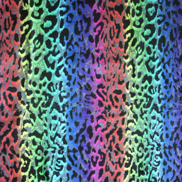 Vertical Rainbow Leopard Cotton French Terry Fabric