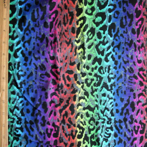 Vertical Rainbow Leopard Cotton French Terry Fabric - 24" Remnant