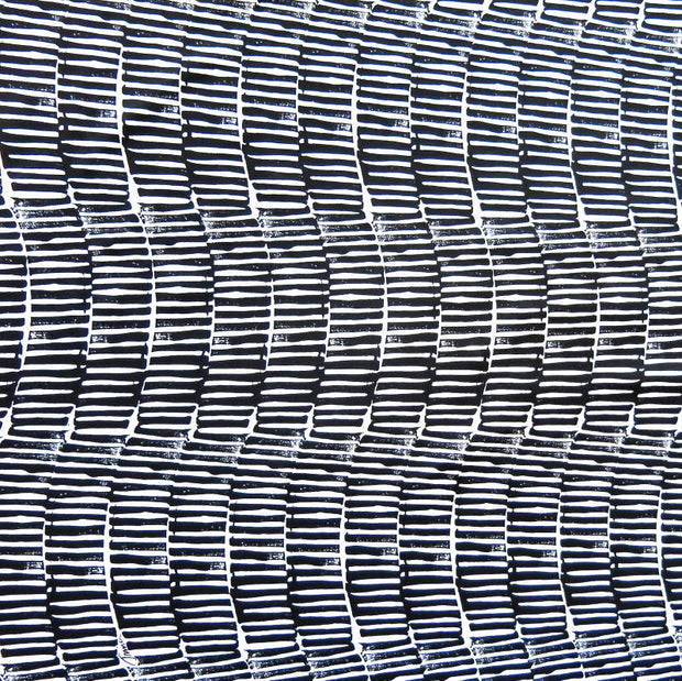 Vertical Wavy Black Stripes on White Nylon Spandex Swimsuit Fabric