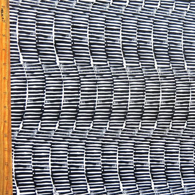 Vertical Wavy Black Stripes on White Nylon Spandex Swimsuit Fabric