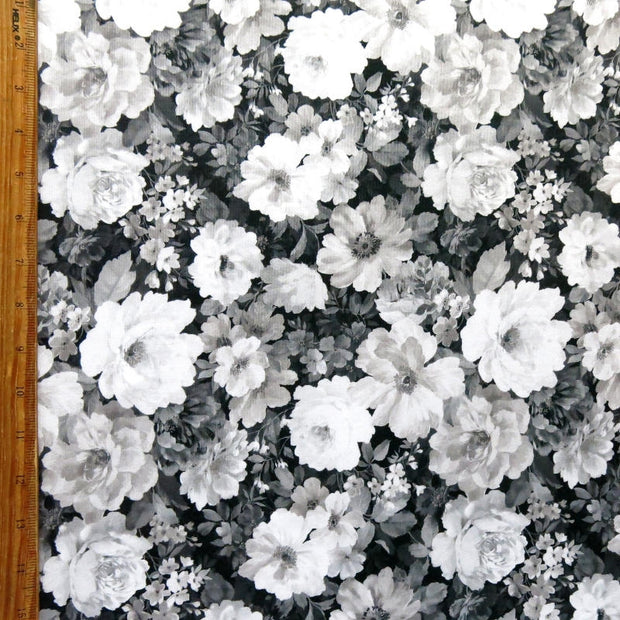 Vintage Black and White Floral Nylon Spandex Swimsuit Fabric