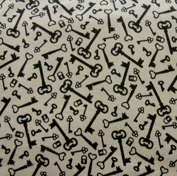 Vintage Keys and Locks Cotton Lycra Knit Fabric