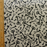 Vintage Keys and Locks Cotton Lycra Knit Fabric