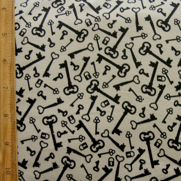 Vintage Keys and Locks Cotton Lycra Knit Fabric