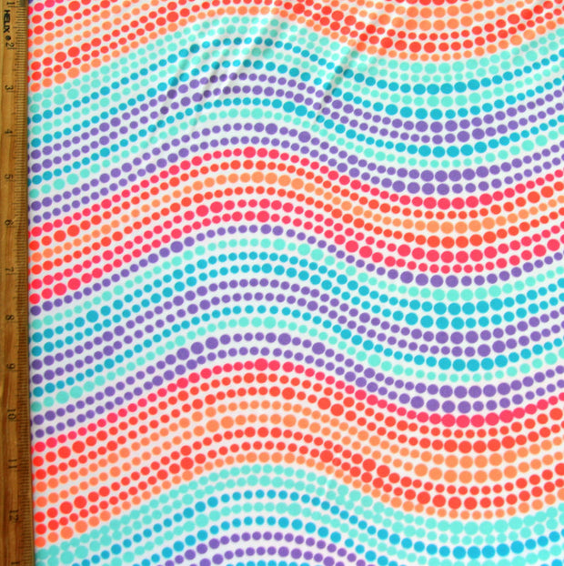 Wavy Dots on White Nylon Lycra Swimsuit Fabric