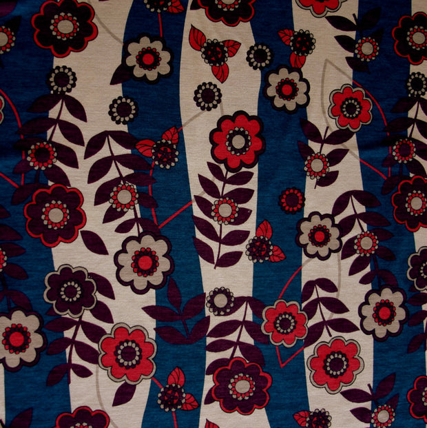 Wavy Floral Vertical Stripes Cotton Knit Fabric