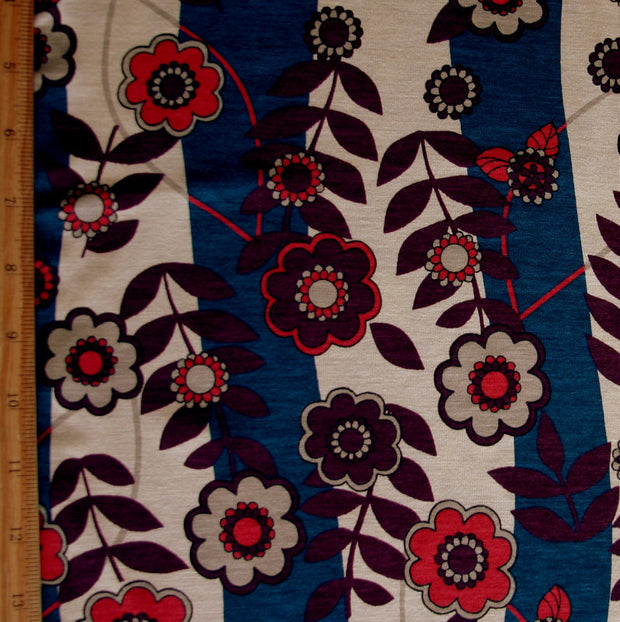 Wavy Floral Vertical Stripes Cotton Knit Fabric