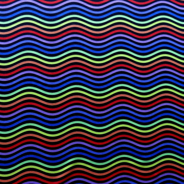 Wavy Rainbow Stripe Nylon Spandex Swimsuit Fabric