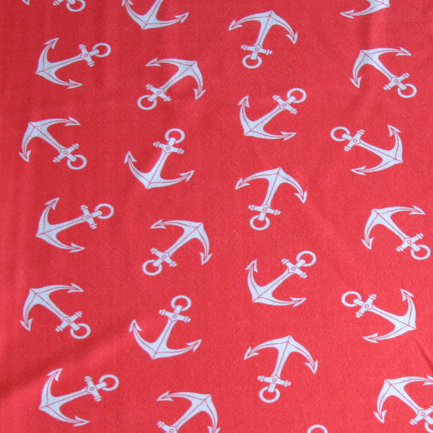White Anchors on Coral Nylon Lycra Swimsuit Fabric