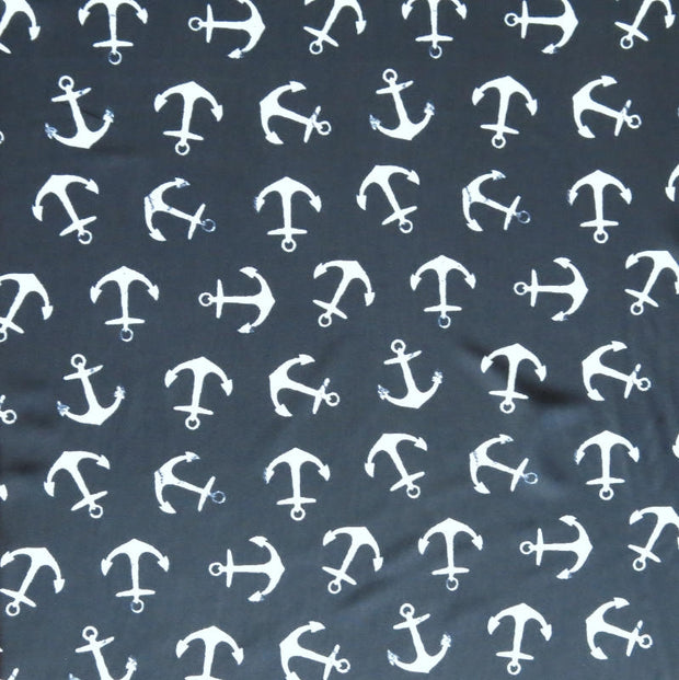 White Anchors on Dark Navy Nylon Spandex Swimsuit Fabric