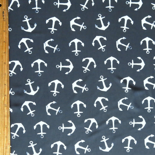 White Anchors on Dark Navy Nylon Spandex Swimsuit Fabric
