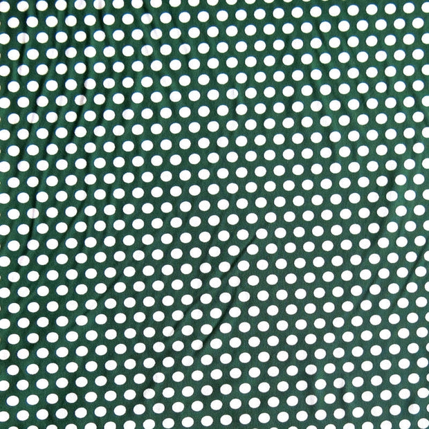White Aspirin Polka Dots on Hunter Green Nylon Spandex Swimsuit Fabric