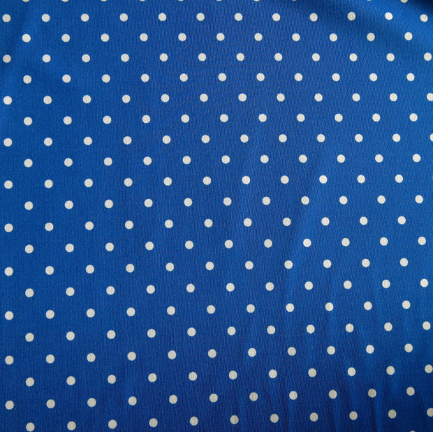 White Aspirin Dots on Sapphire Blue Nylon Spandex Swimsuit Fabric