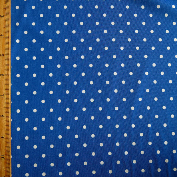 White Aspirin Dots on Sapphire Blue Nylon Spandex Swimsuit Fabric