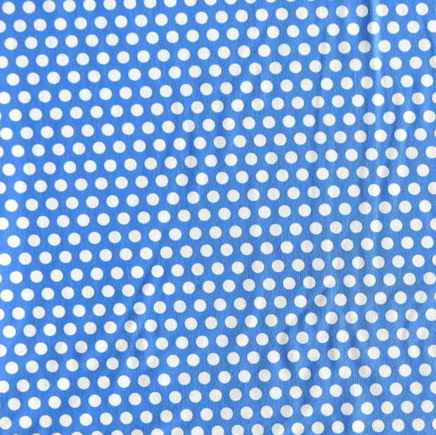 White Aspirin Polka Dots on Periwinkle Blue Nylon Spandex Swimsuit Fabric - Seconds