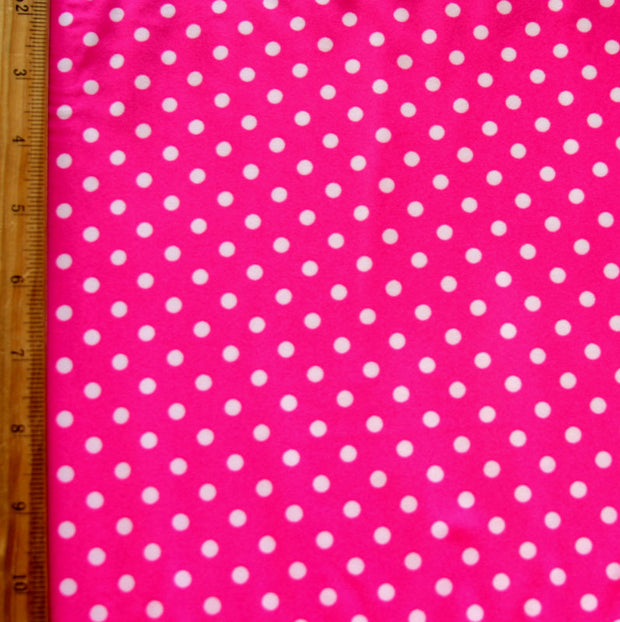 White Aspirin Polka Dots on Bright Pink Nylon Lycra Swimsuit Fabric