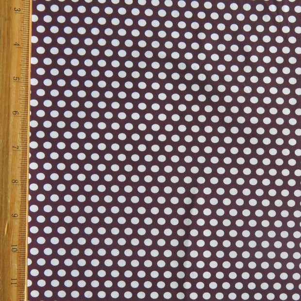 White Aspirin Polka Dots on Cherry Wine Nylon Spandex Swimsuit Fabric