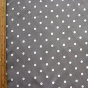 White Eraser Polka Dots on Grey Cotton Lycra Knit Fabric