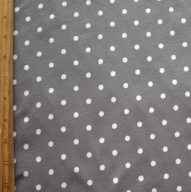 White Eraser Polka Dots on Grey Cotton Lycra Knit Fabric
