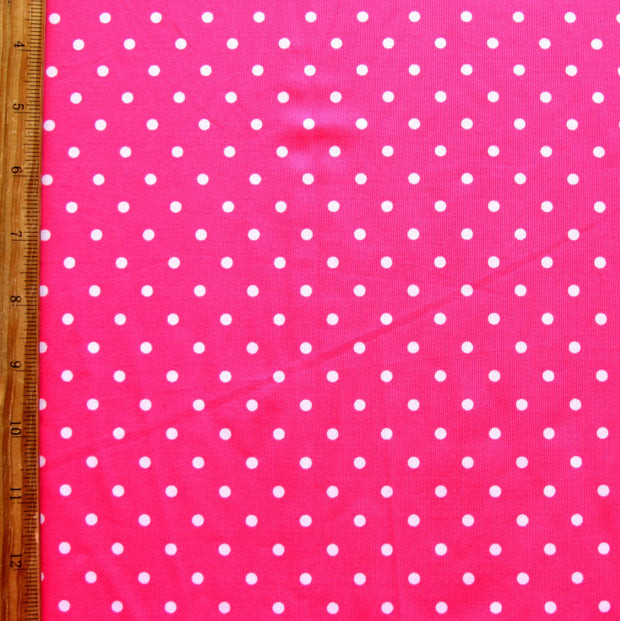 White Aspirin Polka Dots on Hot Pink Nylon Lycra Swimsuit Fabric