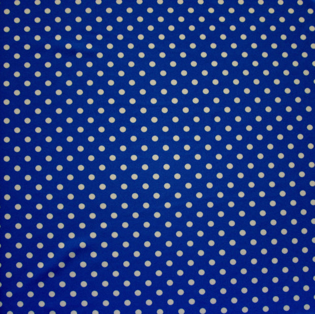 White Aspirin Polka Dots on Royal Nylon Lycra Swimsuit Fabric