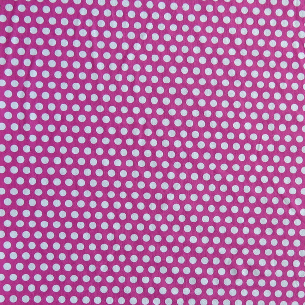 White Aspirin Polka Dots on Fuschia Nylon Spandex Swimsuit Fabric