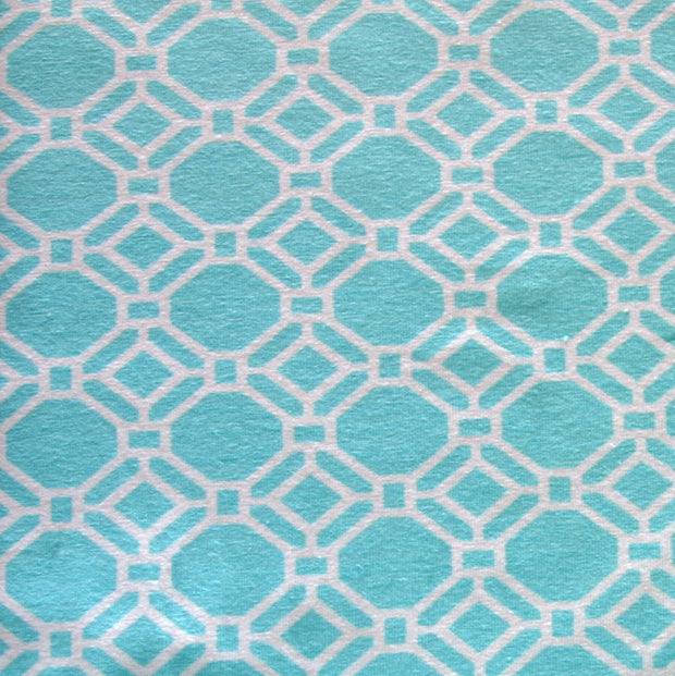 White Chainlink on Aqua Cotton Lycra Knit Fabric