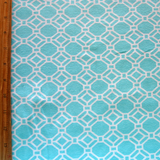 White Chainlink on Aqua Cotton Lycra Knit Fabric