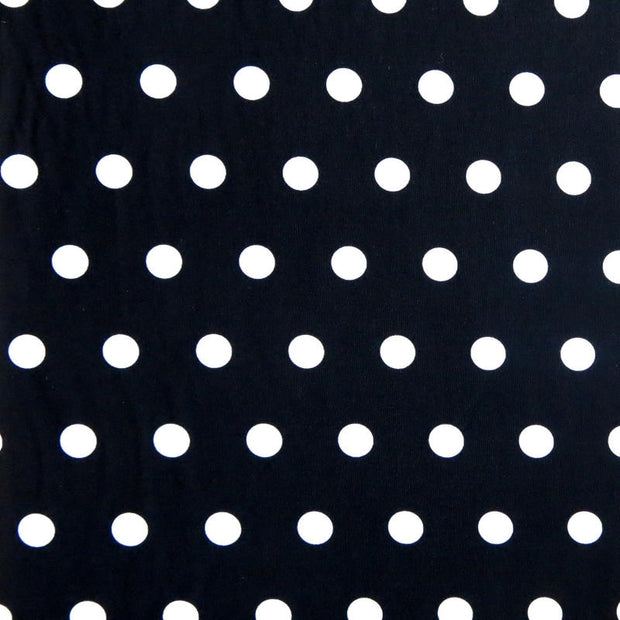 White Dime Sized Polka Dot on Black Nylon Spandex Swimsuit Fabric