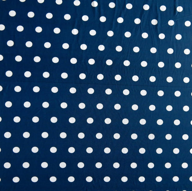 White Dime Sized Polka Dots on Navy Nylon Spandex Swimsuit Fabric - SECONDS