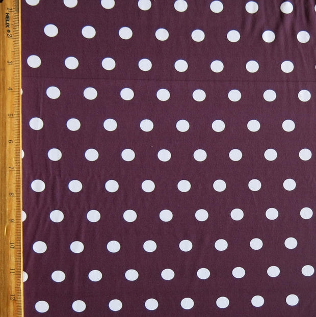 White Dime Sized Polka Dots on Cherry Wine Nylon Spandex Swimsuit Fabric - SECONDS