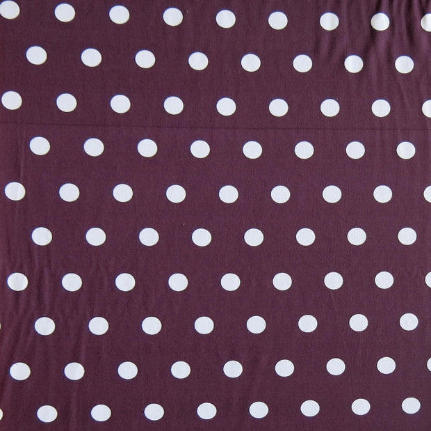 White Dime Sized Polka Dots on Cherry Wine Nylon Spandex Swimsuit Fabric - SECONDS